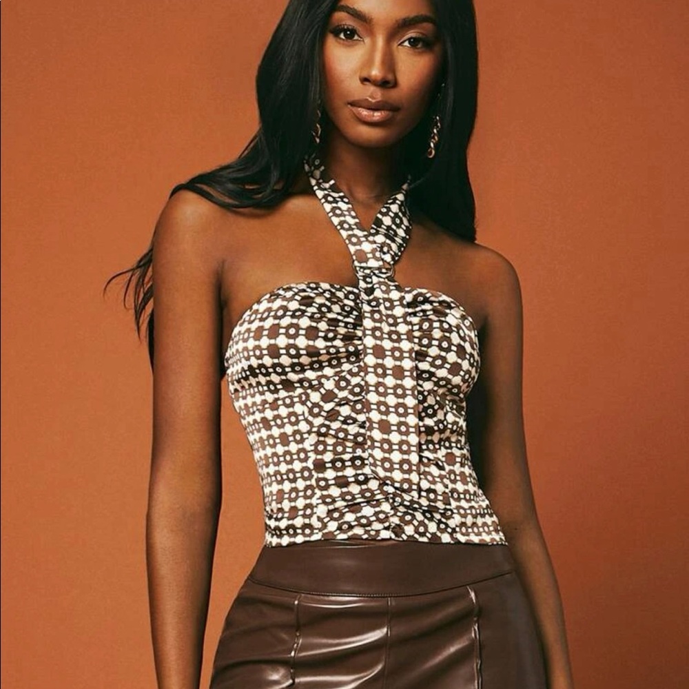 Silky print halter top